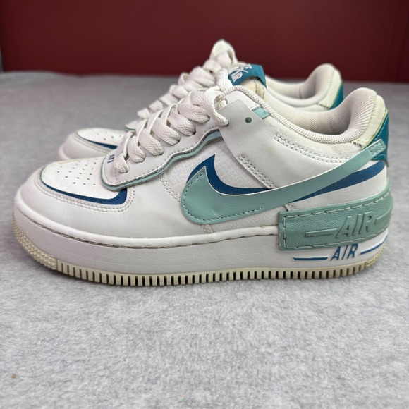 Nike Air Force 1 Shadow Womens 5.5 White Blue Teal Sneakers DZ1847-101